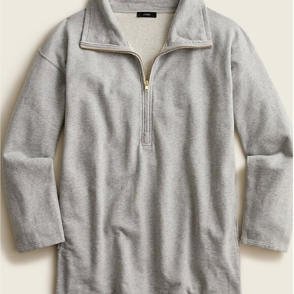 J. Crew Gray University Terry Long Half-Zip Tunic Sweatshirt Gorpcore Preppy L - Picture 1 of 7